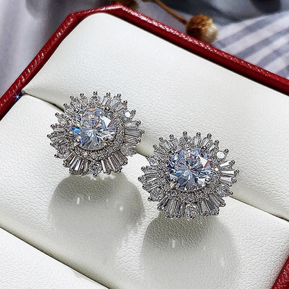 Floral Geometric Cubic Zirconia Stud Earrings