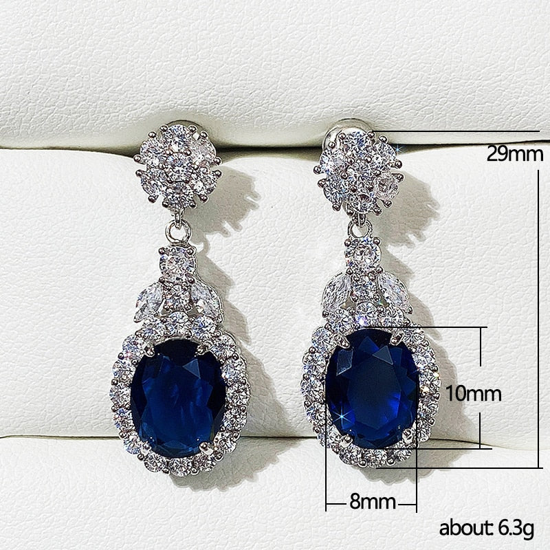 Exquisite Flower Design Blue/White Cubic Zirconia Drop Earrings