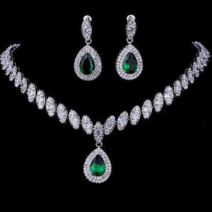 Exquisite Emerald Green Cubic Zirconia Necklace and Earrings Set
 
 Make a stunning statement with this exquisite jewelry set, featuring a captivating emerald green cubic zircon necklace and earrings. Whether you're attending a wGlam DuchessGlam DuchessExquisite Emerald Green Cubic Zirconia Necklace