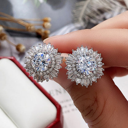 Floral Geometric Cubic Zirconia Stud Earrings