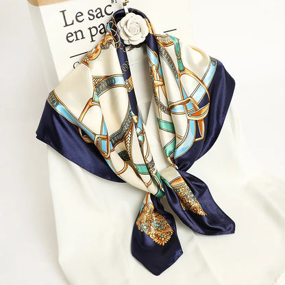 Handkerchiefs Hair Silk Scarf 90*90cm Print Satin Big Square Silk Scarves Shawls for Women Luxury Brand Designer Hijab Headband - Glam Duchess