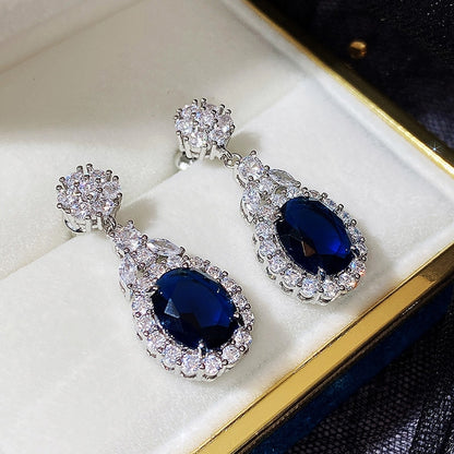 Exquisite Flower Design Blue/White Cubic Zirconia Drop Earrings