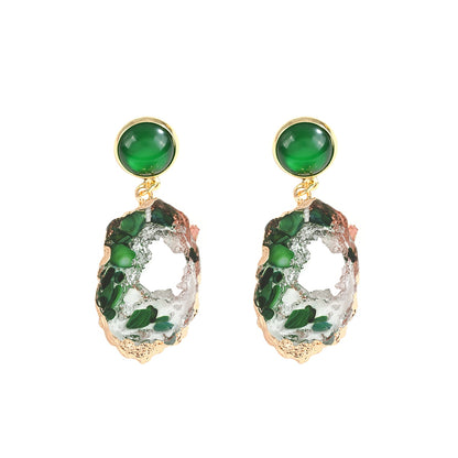 Green Geometric Resin Drop Earrings