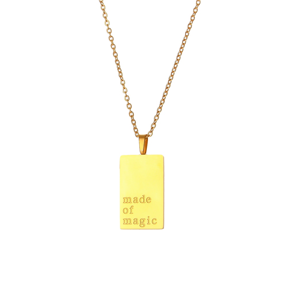 Unique Message Square Tarot Necklace in Stainless Steel with 18k Gold Plating