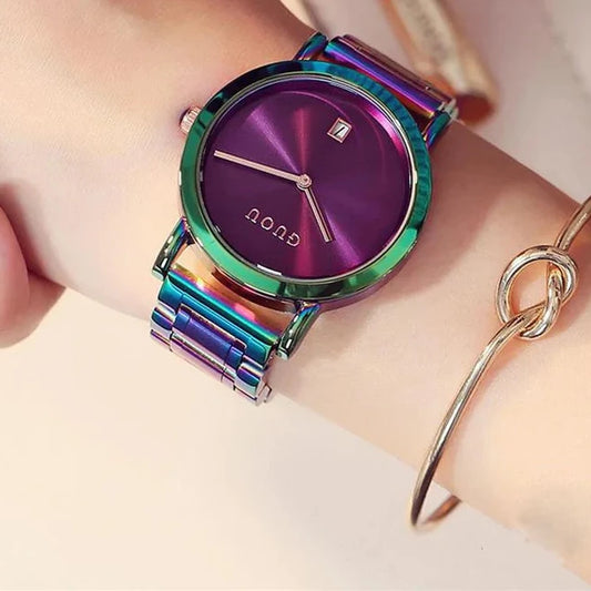 Luxury Stainless Steel Colorful straps Purple Women Watches