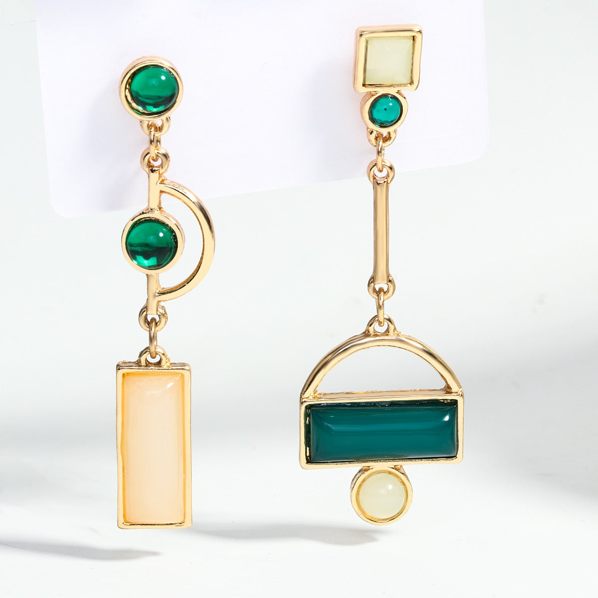 Gold Irregular Enamel Geometric Drop Earrings