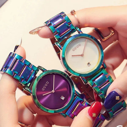 Luxury Stainless Steel Colorful straps Purple Women Watches