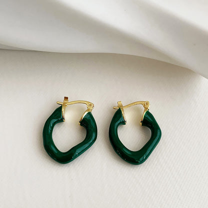 Green Acrylic Geometric Dangle Earrings with Round and Square Shapes