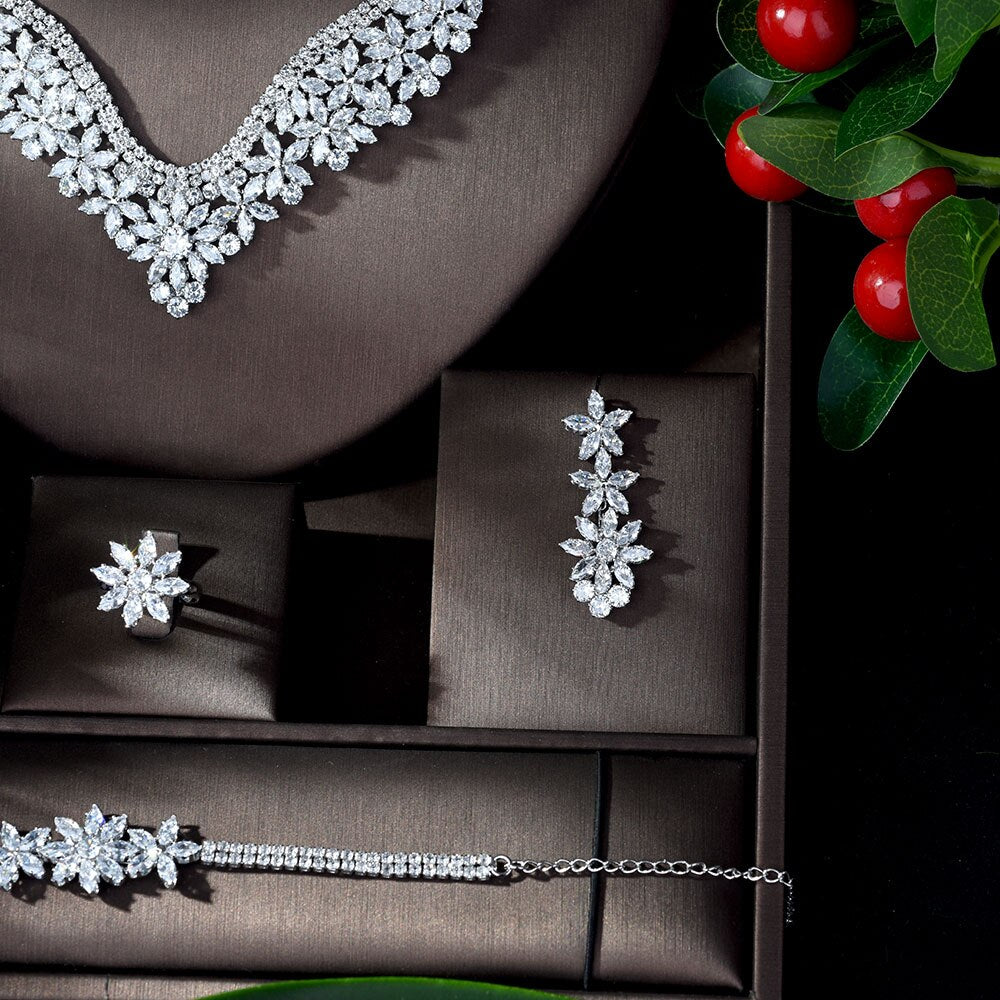 Elegant 4-Piece White Cubic Zircon Wedding Jewelry Set
 
 This exquisite wedding jewelry set offers a touch of glamour and sophistication to your special day. Crafted with attention to detail, the set includes:
 
 
1 st0Glam DuchessGlam DuchessElegant 4-Piece White Cubic Zircon Wedding Jewelry Set