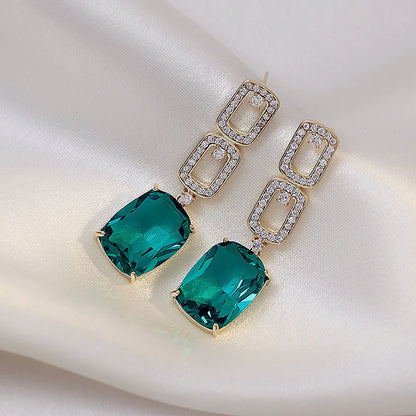 Green Acrylic Geometric Dangle Earrings with Round and Square Shapes