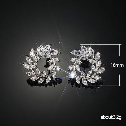 Olive Leaf Design Cubic Zirconia Stud Earrings