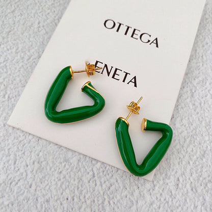 Green Acrylic Geometric Dangle Earrings with Round and Square Shapes