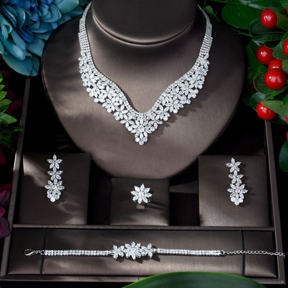 Elegant 4-Piece White Cubic Zircon Wedding Jewelry Set
 
 This exquisite wedding jewelry set offers a touch of glamour and sophistication to your special day. Crafted with attention to detail, the set includes:
 
 
1 st0Glam DuchessGlam DuchessElegant 4-Piece White Cubic Zircon Wedding Jewelry Set