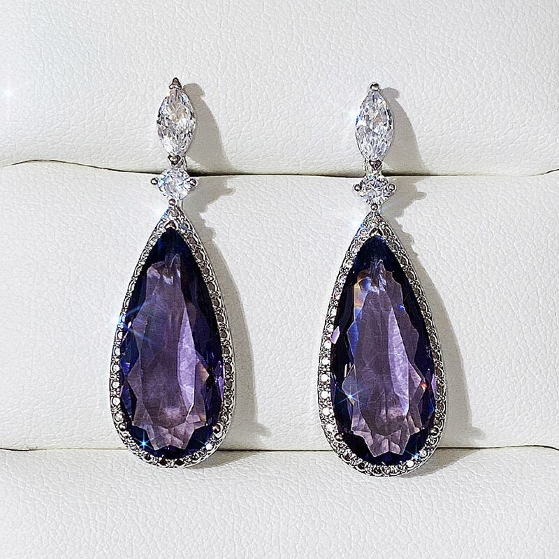 Exquisite Purple Cubic Zirconia Statement Earrings