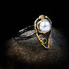 Luxurious Vintage Freshwater Pearl and Crystal Black Gold Ring