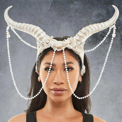 Draped Bead Flower Horns Headband - Headbands from Glam Duchess