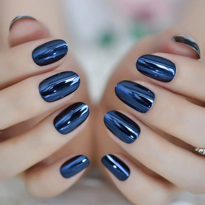 Blue Mirror Oval Metallic Acrylic Nails