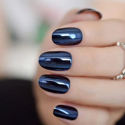 Blue Mirror Oval Metallic Acrylic Nails