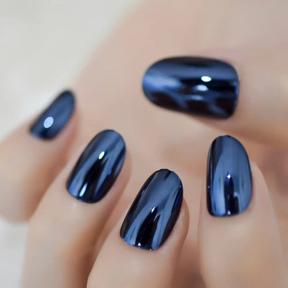 Blue Mirror Oval Metallic Acrylic Nails