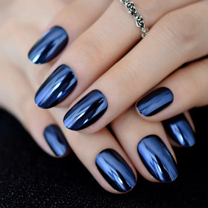 Blue Mirror Oval Metallic Acrylic Nails