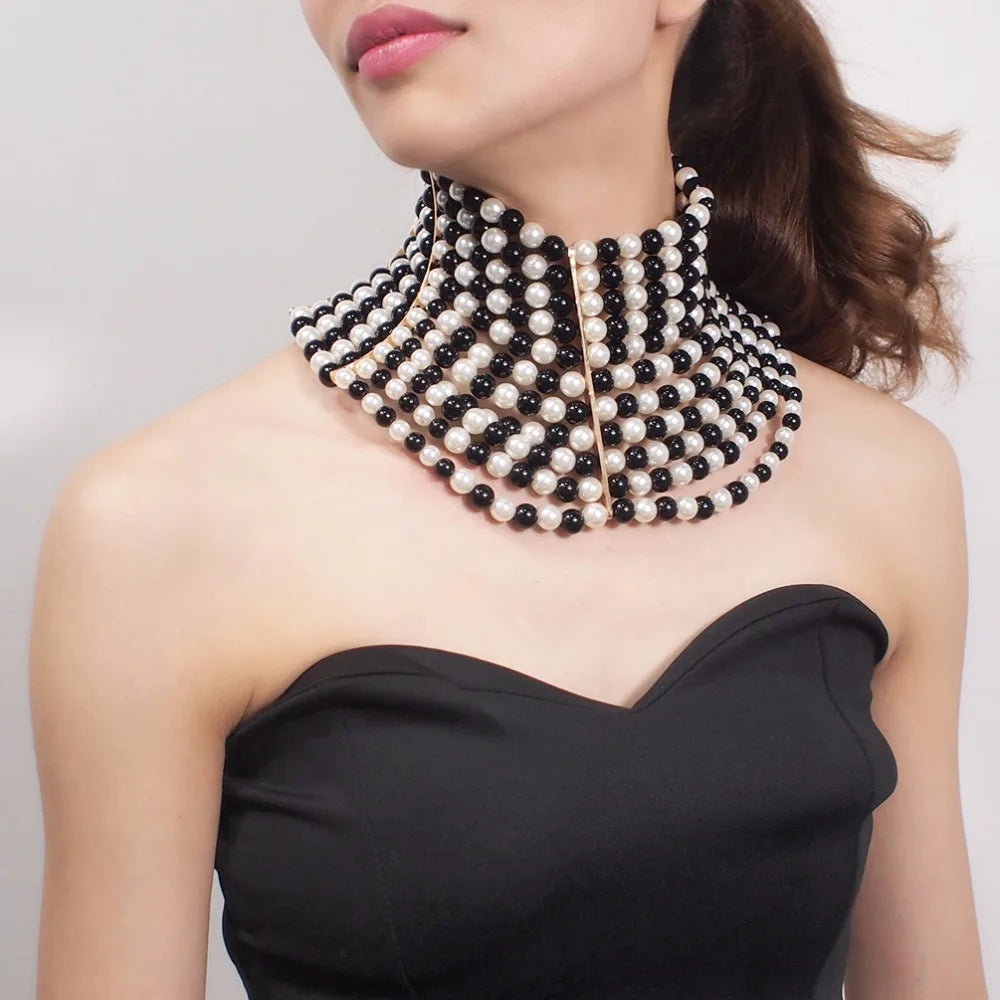 Imitation Pearl Statement Collar Beads Choker Necklace Jewelry