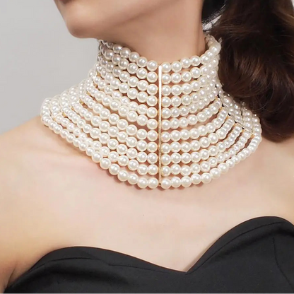 Imitation Pearl Statement Collar Beads Choker Necklace Jewelry