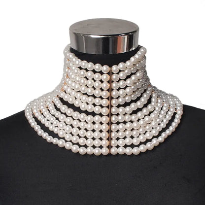 Imitation Pearl Statement Collar Beads Choker Necklace Jewelry