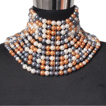 Imitation Pearl Statement Collar Beads Choker Necklace Jewelry