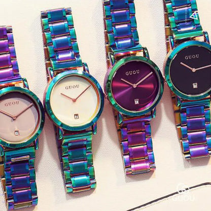 Luxury Stainless Steel Colorful straps Purple Women Watches