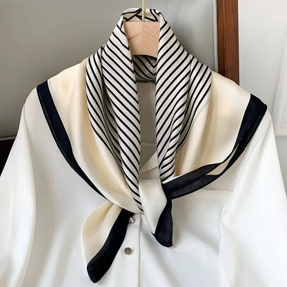 Luxury Brand Silk Square Plaid Scarf Satin Neck Hair Tie Band