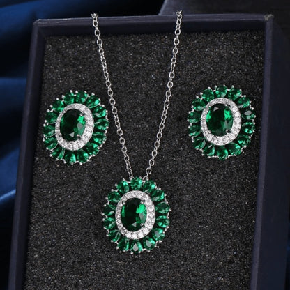 Exquisite Emerald Green Cubic Zirconia Necklace and Earrings Set
 
 Make a stunning statement with this exquisite jewelry set, featuring a captivating emerald green cubic zircon necklace and earrings. Whether you're attending a wGlam DuchessGlam DuchessExquisite Emerald Green Cubic Zirconia Necklace