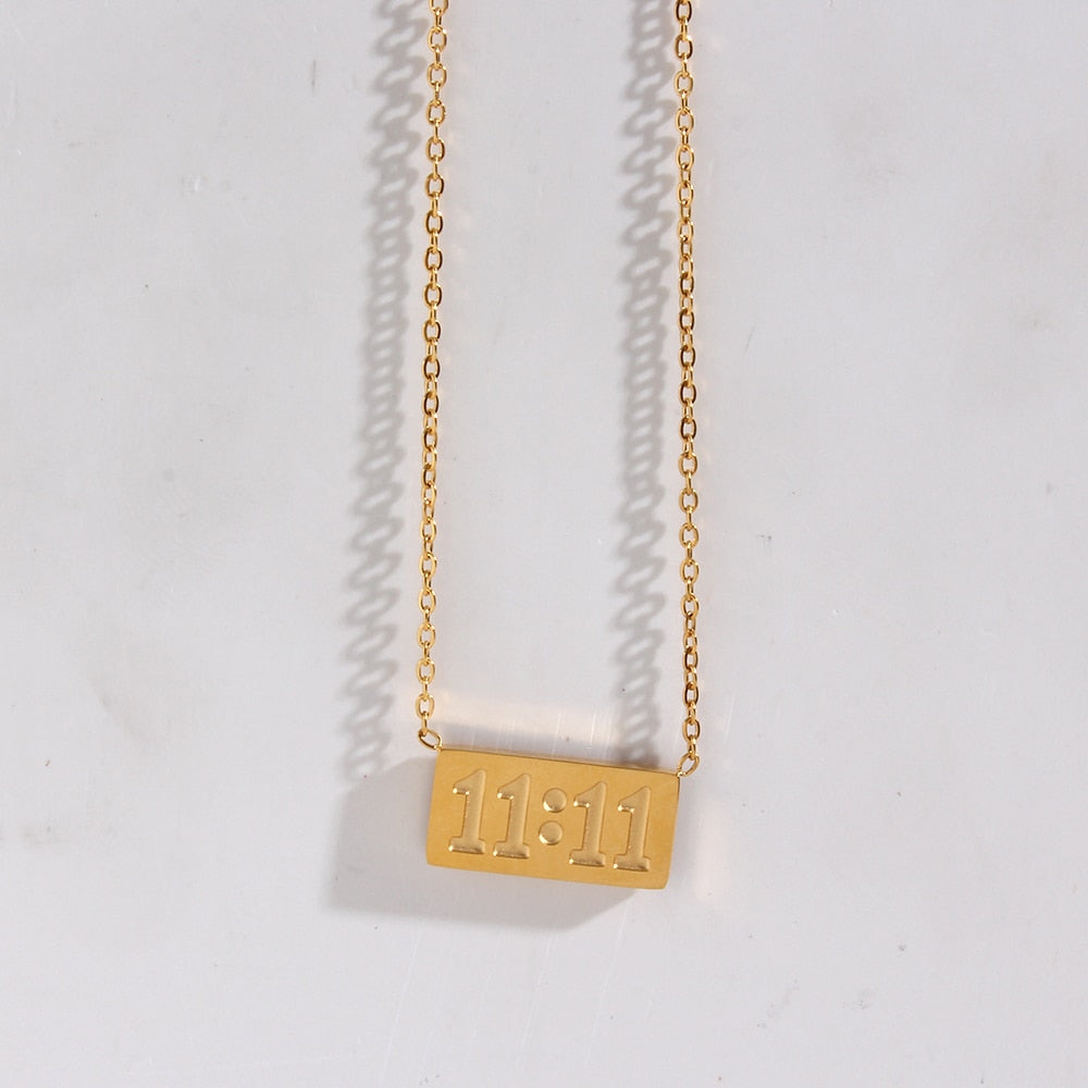 Luxurious Stainless Steel 18K Gold Plated 11:11 Geometric Pendant Necklace