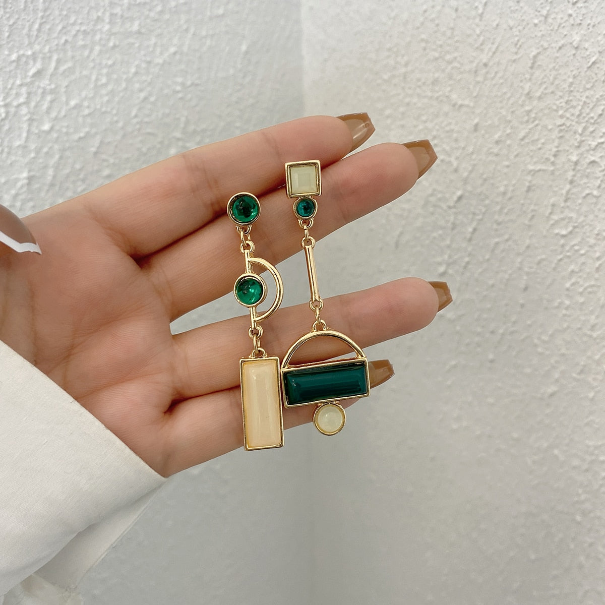 Gold Irregular Enamel Geometric Drop Earrings