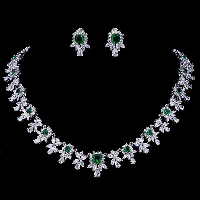 Exquisite Emerald Green Cubic Zirconia Necklace and Earrings Set
 
 Make a stunning statement with this exquisite jewelry set, featuring a captivating emerald green cubic zircon necklace and earrings. Whether you're attending a wGlam DuchessGlam DuchessExquisite Emerald Green Cubic Zirconia Necklace