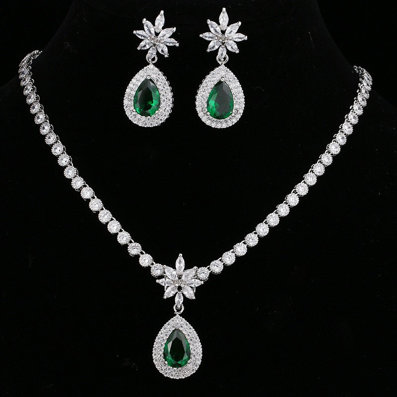 Exquisite Emerald Green Cubic Zirconia Necklace and Earrings Set
 
 Make a stunning statement with this exquisite jewelry set, featuring a captivating emerald green cubic zircon necklace and earrings. Whether you're attending a wGlam DuchessGlam DuchessExquisite Emerald Green Cubic Zirconia Necklace