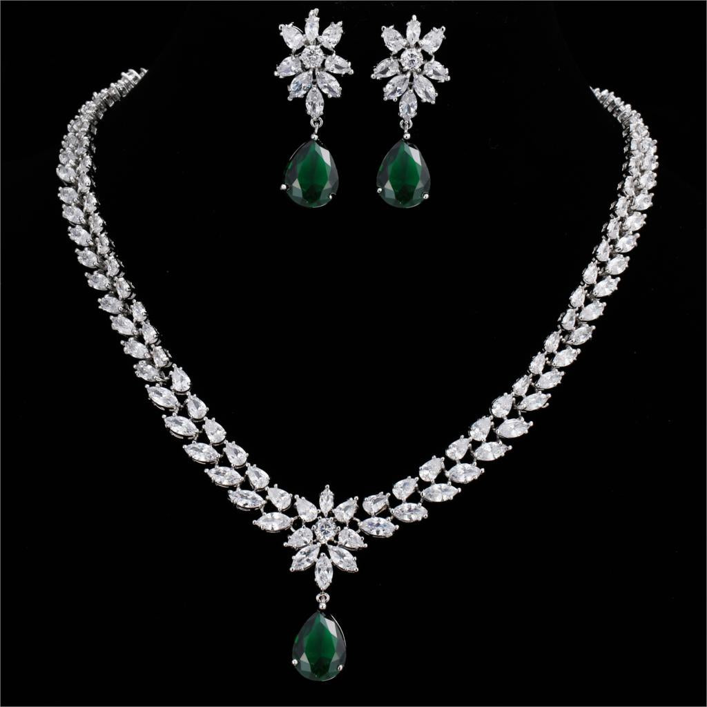 Exquisite Emerald Green Cubic Zirconia Necklace and Earrings Set
 
 Make a stunning statement with this exquisite jewelry set, featuring a captivating emerald green cubic zircon necklace and earrings. Whether you're attending a wGlam DuchessGlam DuchessExquisite Emerald Green Cubic Zirconia Necklace