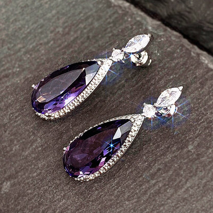 Exquisite Purple Cubic Zirconia Statement Earrings