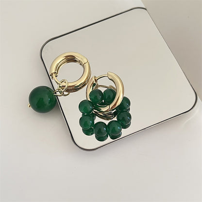 Green Acrylic Geometric Dangle Earrings with Round and Square Shapes