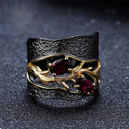 Unique Vintage Branch Shape Garnet Ring