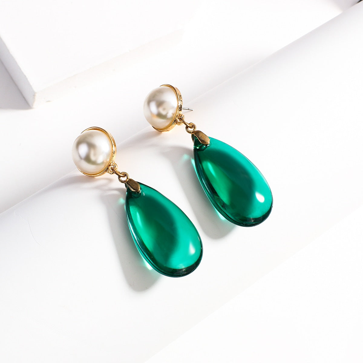 Green Acrylic Geometric Dangle Earrings with Round and Square Shapes