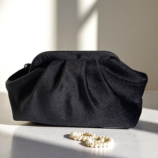 Handmade Midnight Velvet Clutch Bag – Black (13x6.7x5.5 in)