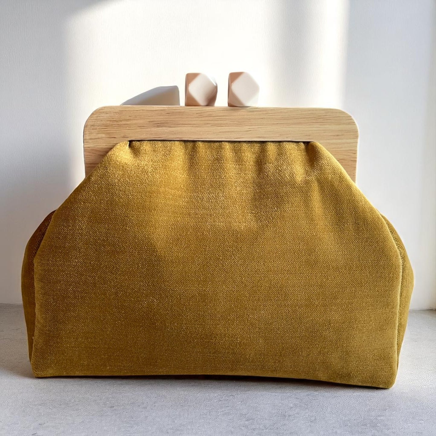Handmade Retro Chic Mustard Velvet Frame Bag with Beaded Handle