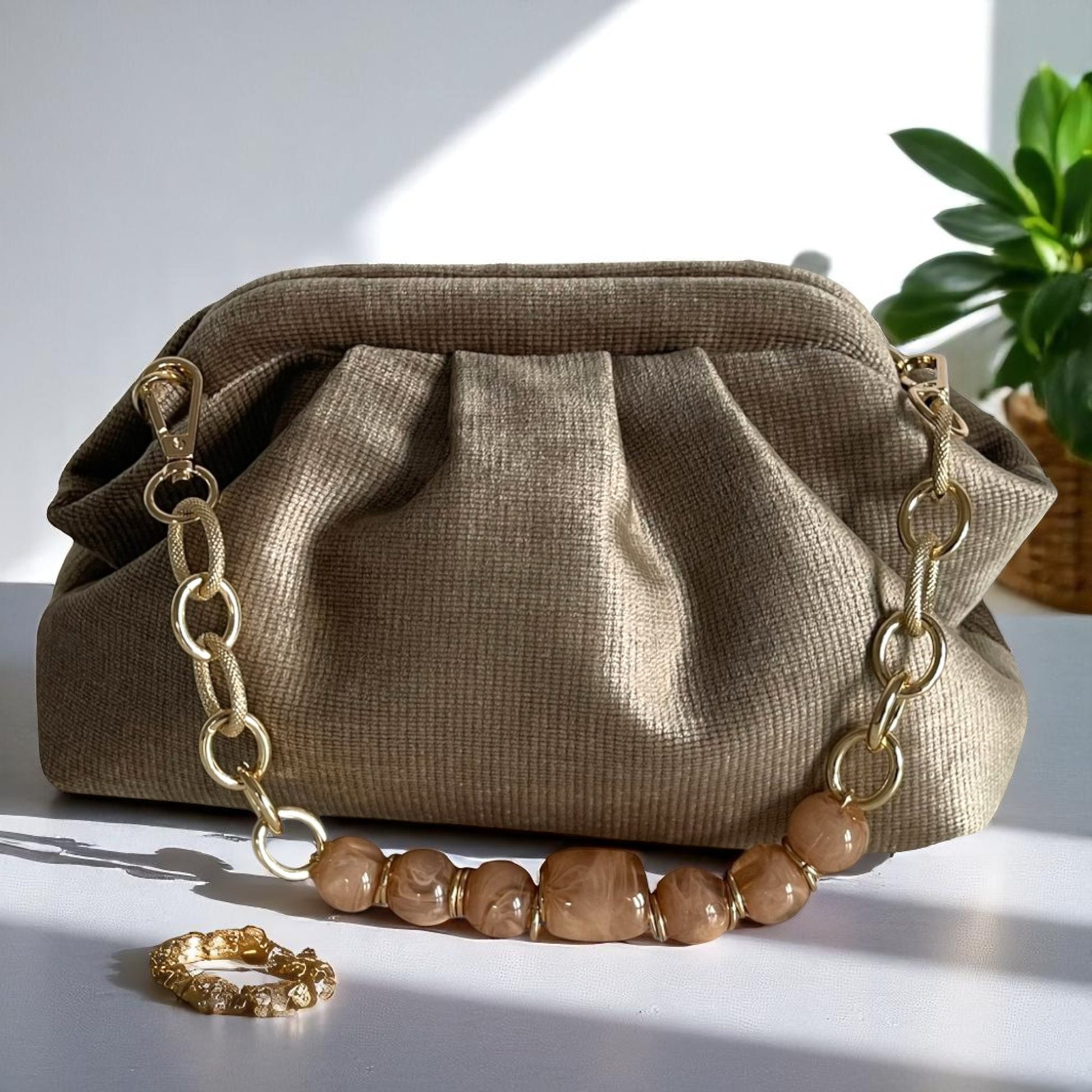 Textured Brown Clutch Purse | Handmade Neutral Folded Bag | Minimalist Soft Fabric Evening Bag | Elegant Everyday Accessory | - Glam Duchess