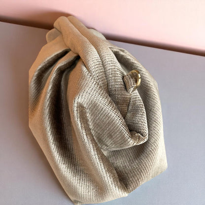 Textured Brown Clutch Purse | Handmade Neutral Folded Bag | Minimalist Soft Fabric Evening Bag | Elegant Everyday Accessory | - Glam Duchess