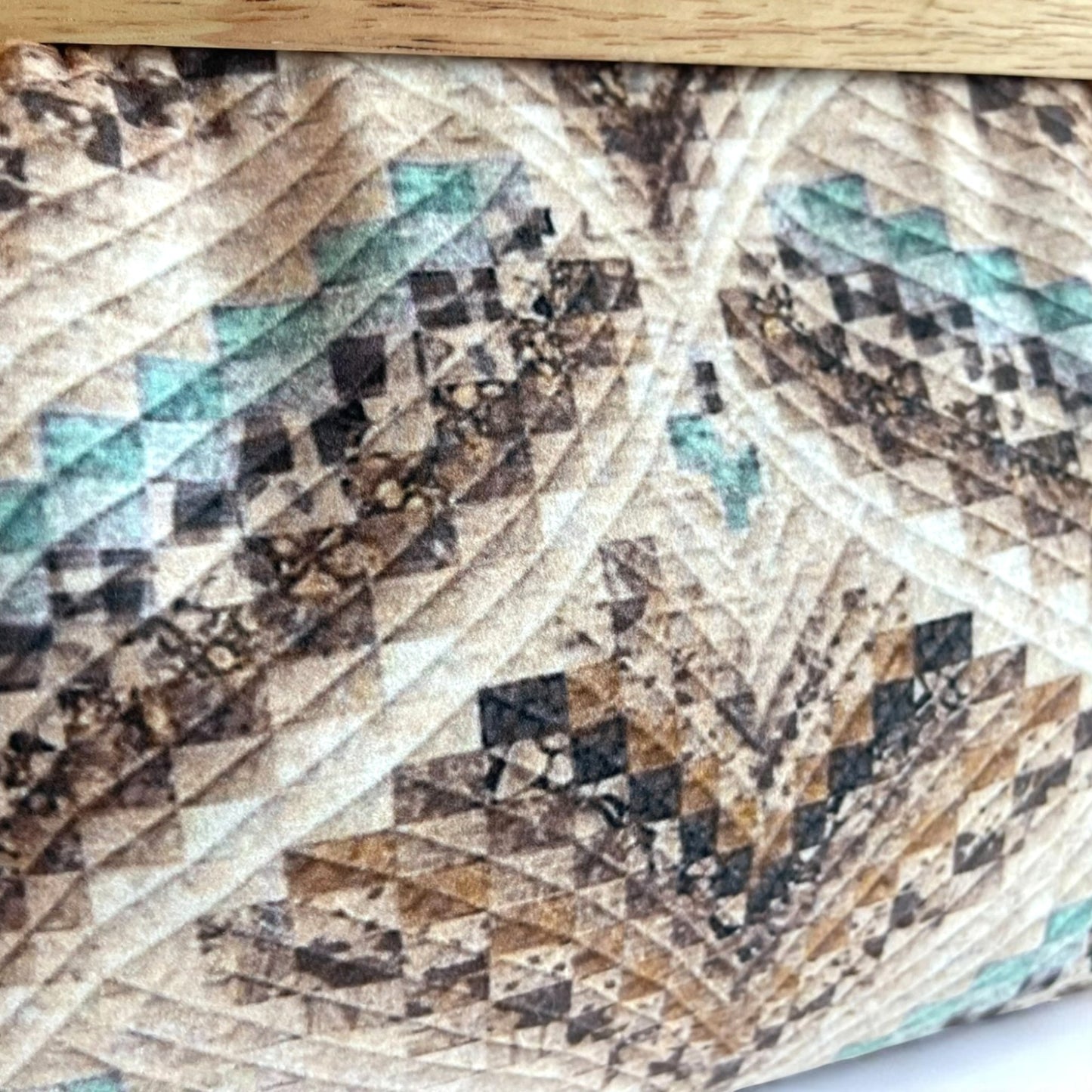 Canyon Mirage Handmade Clutch – Quilted Geometric & Wooden Frame
