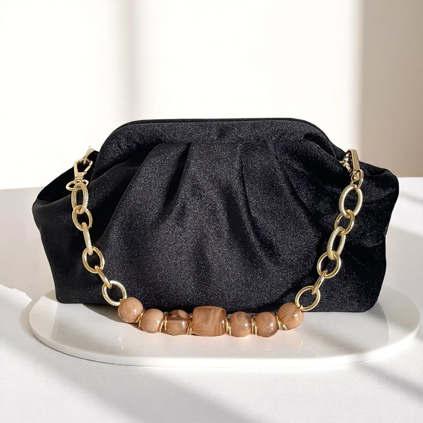 Handmade Midnight Velvet Clutch Bag – Black (13x6.7x5.5 in)