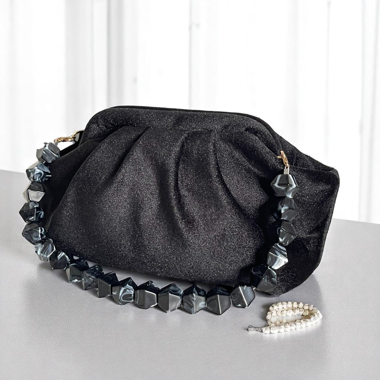 Handmade Midnight Velvet Clutch Bag – Black (13x6.7x5.5 in)