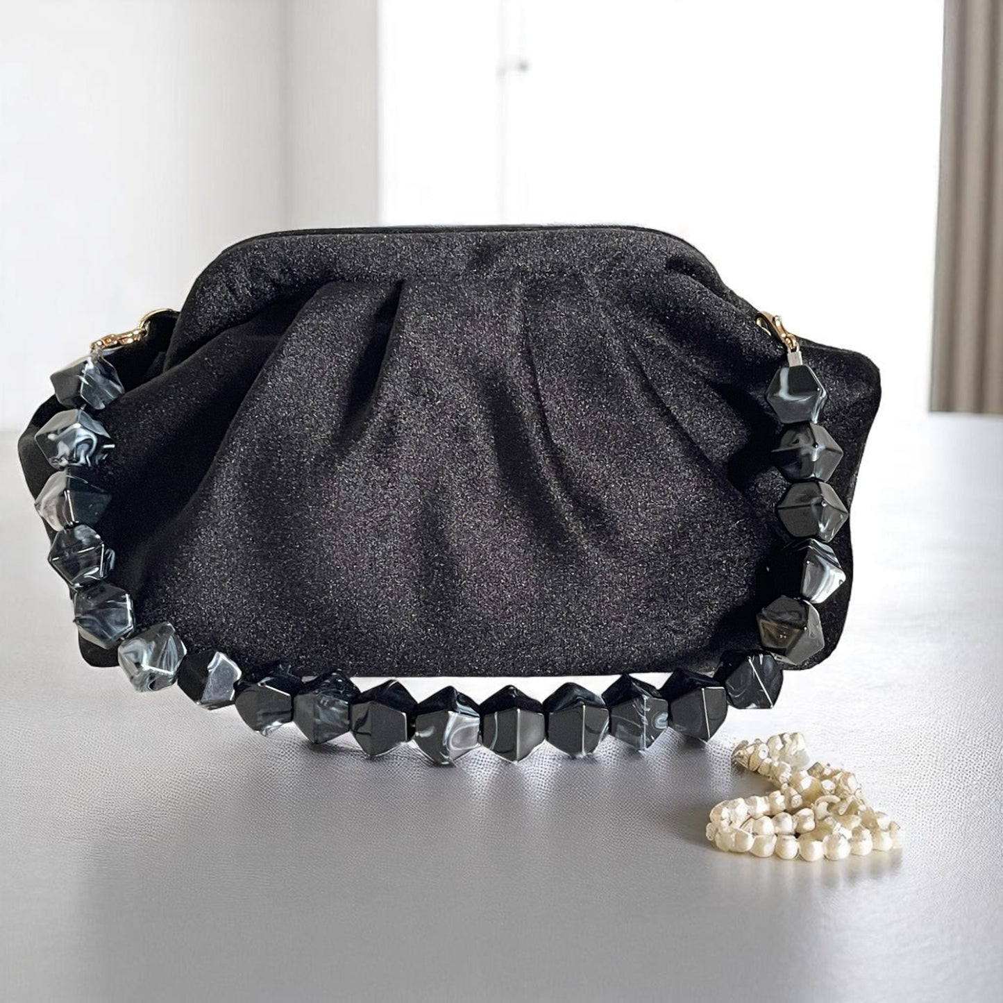 Handmade Midnight Velvet Clutch Bag – Black (13x6.7x5.5 in)