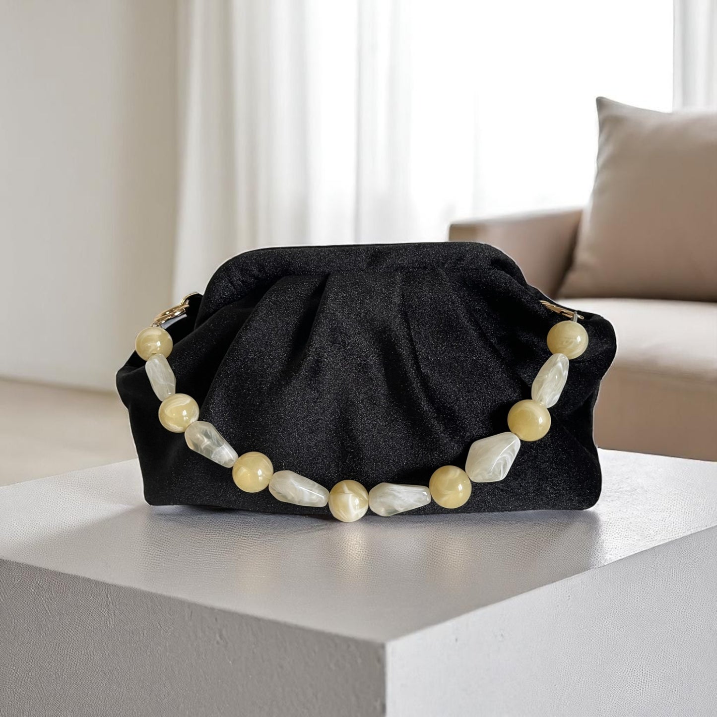 Handmade Midnight Velvet Clutch Bag – Black (13x6.7x5.5 in)