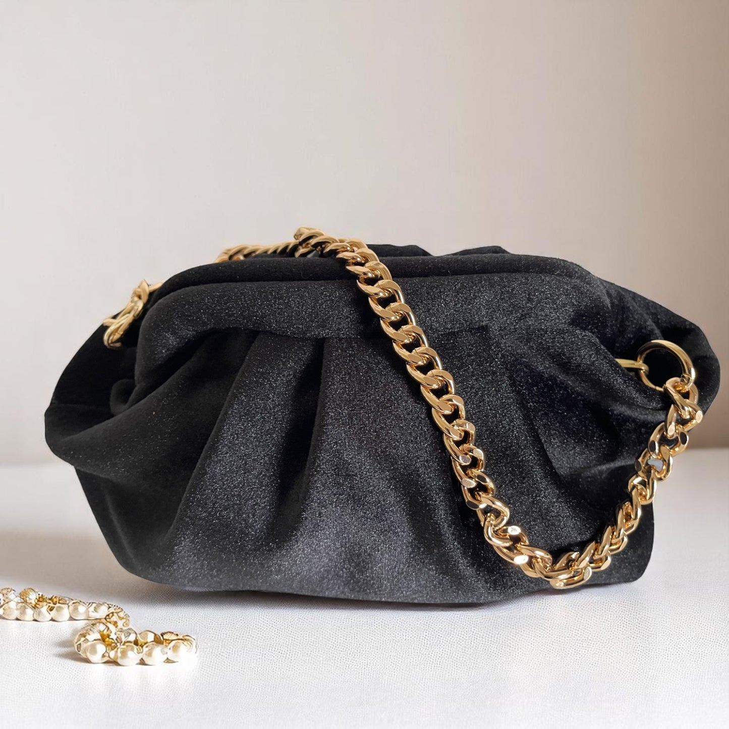 Handmade Midnight Velvet Clutch Bag – Black (13x6.7x5.5 in)